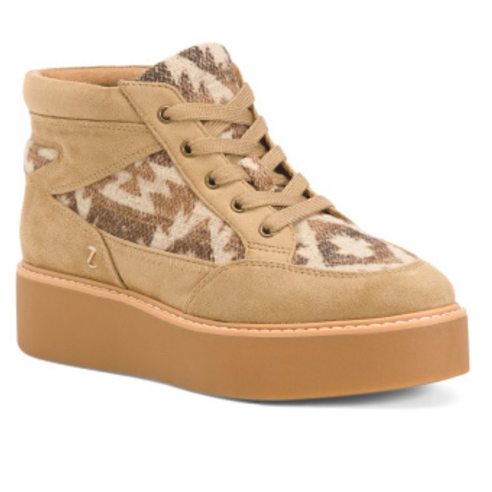 ZODIAC Siona Faux Suede Platform Booties Southwestern Print Elmwood Tan 7.5 NEW